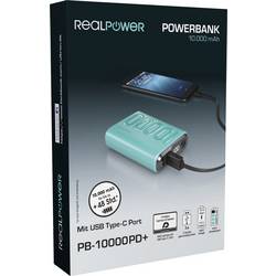 RealPower Batterie powerbanka lithiová, 10000 mAh, Dodávka energie, zelená