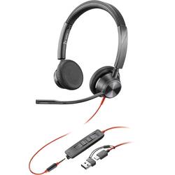 HP Poly Blackwire C3325-M Headset otevřená (On Ear) kabelová stereo černá Redukce šumu mikrofonu headset, regulace hlasitosti, Vypnutí zvuku mikrofonu Počítače
