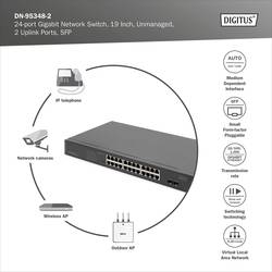 Digitus DN-95348-2 DN-95348-2 19 síťový switch 24 + 2 porty 10 / 100 / 1000 MBit/s funkce PoE