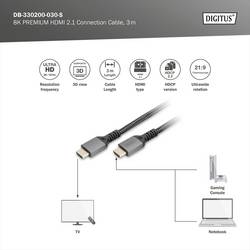 Digitus HDMI kabel Zástrčka HDMI-A 3 m černá DB-330200-030-S 8K UHD, hliníková zástrčka, Audio Return Channel, dvoužilový stíněný, třížilový stíněný, eARC,