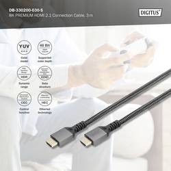 Digitus HDMI kabel Zástrčka HDMI-A 3 m černá DB-330200-030-S 8K UHD, hliníková zástrčka, Audio Return Channel, dvoužilový stíněný, třížilový stíněný, eARC,