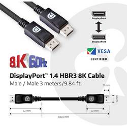 club3D DisplayPort kabel Konektor DisplayPort, Konektor DisplayPort 3.00 m stříbrná CAC-1060 8K UHD Kabel DisplayPort