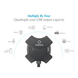 Renkforce RF-6270930 USB Hub 4 porty USB-A USB 2.0 480 MBit/s se zabudovaným repeaterem černá RF-6270930