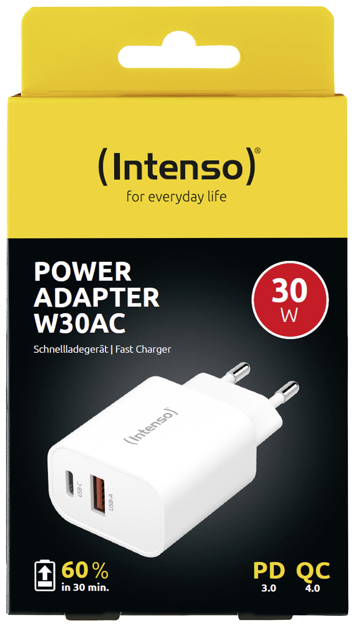 Intenso W30AC USB nabíječka, USB Power Delivery (USB-PD) , 1x USB A , 1x USB-C®, 30 W, bílá