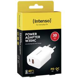 Intenso W30AC USB nabíječka, USB Power Delivery (USB-PD) , 1x USB A , 1x USB-C®, 30 W, bílá
