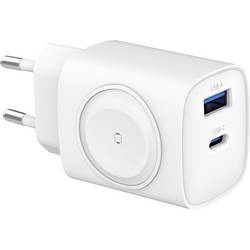 Eaxus Ladestation 3in1 USB nabíjecí hub, bezdrátová nabíječka, Rychlonabíječka, 1x USB A , 1x USB-C®, 1x Apple MagSafe, 22.0 W, Rychlé nabíjení, MagSafe, bílá