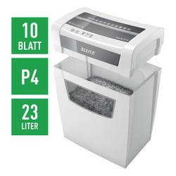 Leitz IQ Home Office P4 skartovačka na kousky 4 x 28 mm 23 l Počet listů (max.): 10 listů Stupeň zabezpečení (skartovač) 4 Křížový řez sponky do sešívačky,