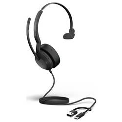 Jabra Evolve2 50 Headset otevřená (On Ear) kabelová mono černá Redukce šumu mikrofonu, Potlačení hluku headset, monofonní, Vypnutí zvuku mikrofonu, regulace