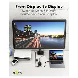 Goobay Goobay 58488 HDMI Switcher Umschalter 3 in 1 out Erweiterung Kabel 4K Manuell 3 porty HDMI přepínač pozlacené kontakty 3840 x 2160 Pixel