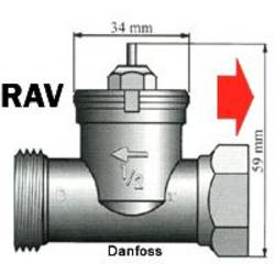 mosazný Danfoss RAV 700104 vhodný pro topné těleso Danfoss RAV, 34 mm se 4 vroubky