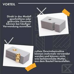 ruthex Závitová vložka Vhodné pro 3D tiskárnu: podporující PLA RX-1/4“-20x12.7 GE-1/4x127-001