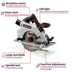 Einhell Professional TP-CS 18/190 Li BL - Solo aku ruční kotoučová pila, max. řez 65 mm, bezkartáčové, bez akumulátoru, bez nabíječky, 18 V, 4331210