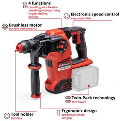 Einhell Professional HEROCCO 36/28 SDS plus-aku vrtací kladivo 36 V Li-Ion bezkartáčové, bez akumulátoru, bez nabíječky, kufřík