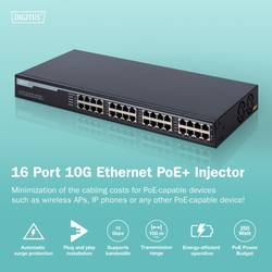 Digitus DN-95116 PoE injektor 10 GBit/s IEEE 802.3af (12.95 W), IEEE 802.3at (25.5 W)