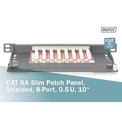 Digitus DN-91608S-SL-EA 8 portů patch panel 254 mm (10) CAT 6A 0.5 U černá osazený