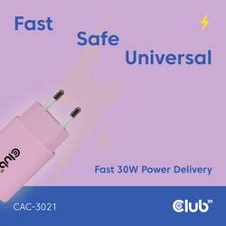 club3D CAC-3021 USB nabíječka, USB-C® zástrčka, 30 W, Power Delivery 3.0, růžová