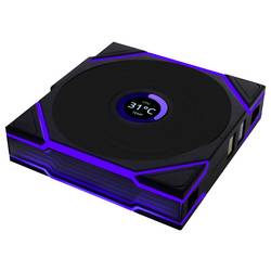 Lian Li 12RTLLCD1W1B PC větrák s krytem (š x v x h) 120 x 28 x 124 mm Vč. LCD displeje, včetně LED osvětlení, vč. ovládání RGB osvětlení
