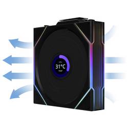 Lian Li 12RTLLCD1W1B PC větrák s krytem (š x v x h) 120 x 28 x 124 mm Vč. LCD displeje, včetně LED osvětlení, vč. ovládání RGB osvětlení