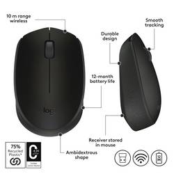 Logitech M171 optická myš, přenos bezdrátový, bezdrátový, 3 tlačítko, 1000 dpi, černá, šedá
