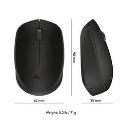 Logitech M171 optická myš, přenos bezdrátový, bezdrátový, 3 tlačítko, 1000 dpi, černá, šedá