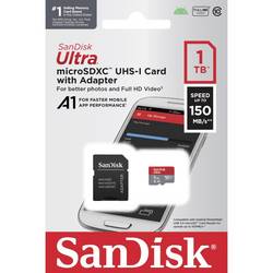 SanDisk microSDXC Ultra 1TB (A1/UHS-I/Cl.10/150MB/s) + Adapter Mobile paměťová karta microSDXC 1 TB A1 Application Performance Class, UHS-Class 1