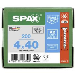 SPAX 1197000400403 R 88091 Senkkopf T-STAR šroub do dřeva 4 mm 40 mm T-STAR plus nerezová ocel A2 200 ks