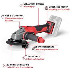 Einhell 4431140+4540011 Akumulátorová úhlová bruska 125 mm, bez akumulátoru, bez nabíječky, včetně elektronického kufru, 18 V