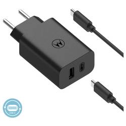 Motorola MOM000072 USB nabíječka, USB Power Delivery (USB-PD) , 1x USB A , 1x USB-C®, 50 W, Dodávka energie, QC 3.0, černá
