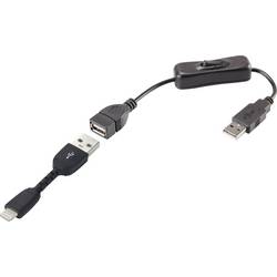 Renkforce USB kabel USB 2.0 USB-A zástrčka, Apple Lightning konektor 0.30 m černá vč. spínače ZAP/VYP , pozlacené kontakty RF3346622
