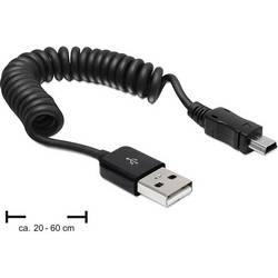 Delock USB kabel USB 2.0 USB-A zástrčka, USB Mini-B zástrčka 0.60 m černá spirálový kabel 83164