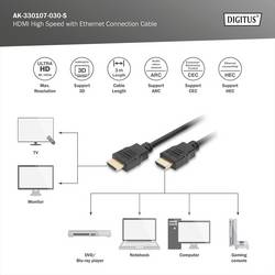 Digitus HDMI kabel Zástrčka HDMI-A, Zástrčka HDMI-A 5.00 m černá AK-330107-050-S Audio Return Channel, pozlacené kontakty HDMI kabel
