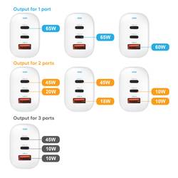 VOLTCRAFT UC-3ACX004 cestovní nabíječka, GaN, s adaptérem pro Evropu, s britským adaptérem, s americkým adaptérem, s australským adaptérem, 1x USB A , 2x