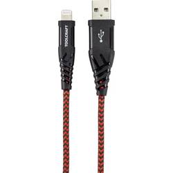 TOOLCRAFT USB kabel USB 2.0 USB-A zástrčka, Apple Lightning konektor 1.00 m černočervená extrémně odolné pletené stínění TO-6899490