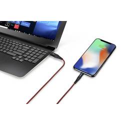 TOOLCRAFT USB kabel USB 2.0 USB-A zástrčka, Apple Lightning konektor 1.00 m černočervená extrémně odolné pletené stínění TO-6899490
