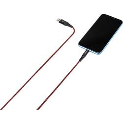 TOOLCRAFT USB kabel USB 2.0 USB-A zástrčka, Apple Lightning konektor 1.00 m černočervená extrémně odolné pletené stínění TO-6899490