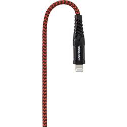 TOOLCRAFT USB kabel USB 2.0 USB-A zástrčka, Apple Lightning konektor 1.00 m černočervená extrémně odolné pletené stínění TO-6899490