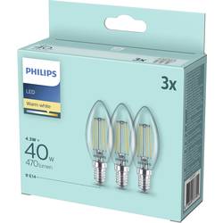 Philips LED 77779100 LED Energetická třída (EEK2021) F (A - G) E14 válcový tvar 4.3 W = 40 W teplá bílá (Ø x v) 3.5 cm x 9.7 cm 3 ks