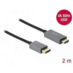 Delock DisplayPort / HDMI kabel Konektor DisplayPort, Zástrčka HDMI-A 2 m černá, šedá 85929 pozlacené kontakty, 4K UHD Kabel DisplayPort