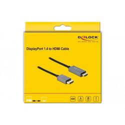 Delock DisplayPort / HDMI kabel Konektor DisplayPort, Zástrčka HDMI-A 2 m černá, šedá 85929 pozlacené kontakty, 4K UHD Kabel DisplayPort