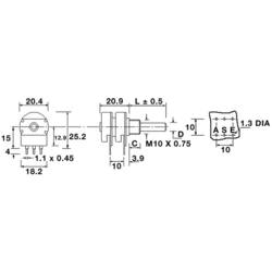 OMEG PC2G20BU CEBS F1 L:50 A4,7K, PC2G20BU CEBS F1 L:50 A47K otočný potenciometr, Stereo, 0.4 W, 47 kΩ, 1 ks