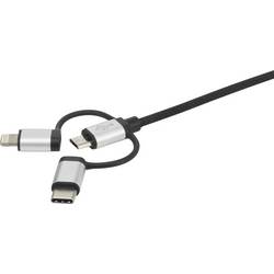 Renkforce USB kabel USB 2.0 USB-A zástrčka, USB-C ® zástrčka, USB Micro-B zástrčka, Apple Lightning konektor 0.50 m tmavě šedá opletený RF4600467