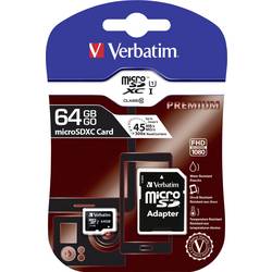 Verbatim MICRO SDXC 64GB CL 10 ADAP paměťová karta microSDXC 64 GB Class 10 vč. SD adaptéru