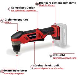 Einhell TE-AD 18 Li úhlová vrtačka 0 W, 18 V, bez akumulátoru, bez nabíječky, 1cestný, 4514290
