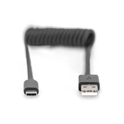 Digitus USB kabel USB 2.0 USB-A zástrčka, USB-C ® zástrčka 1.00 m černá oboustranně zapojitelná zástrčka, dvoužilový stíněný, flexibilní provedení, spirálový