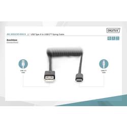 Digitus USB kabel USB 2.0 USB-A zástrčka, USB-C ® zástrčka 1.00 m černá oboustranně zapojitelná zástrčka, dvoužilový stíněný, flexibilní provedení, spirálový