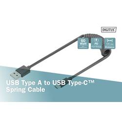 Digitus USB kabel USB 2.0 USB-A zástrčka, USB-C ® zástrčka 1.00 m černá oboustranně zapojitelná zástrčka, dvoužilový stíněný, flexibilní provedení, spirálový