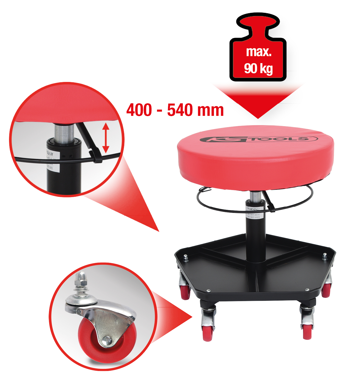 KS Tools 500.8030 5008030 Pojízdná stolička (d x š) 370 mm x 370 mm