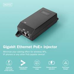 Digitus DN-95103-3 PoE injektor 10 / 100 / 1000 MBit/s IEEE802.3af (15,4 W), IEEE802.3at (30 W)