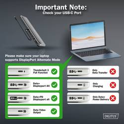 Digitus USB-C® dokovací stanice DA-70919 Vhodné pro značky (dokovací stanice pro notebook): univerzální Podporuje rozlišení 8K při frekvenci 30 Hz (1x) / 4K