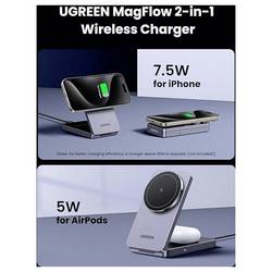 UGREEN bezdrátová indukční nabíječka 7.5 W W528 Magnetic Charger 2-in-1 45056 Výstup Qi standard šedá